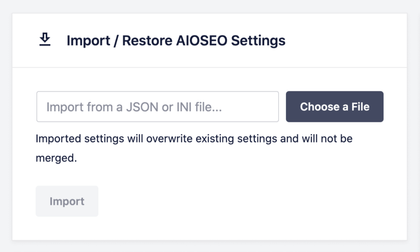 Import/Restore Settings in All in One SEO