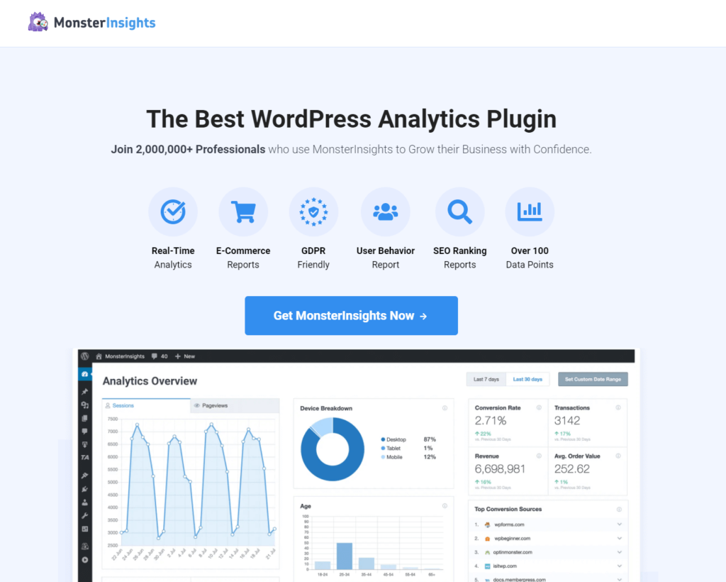 The best WordPress analytics plugin, MonsterInsights