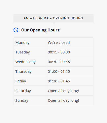Opening hours widget