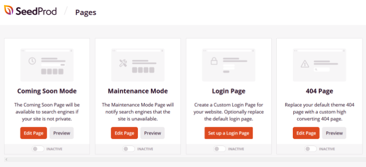 seedprod landing page options 