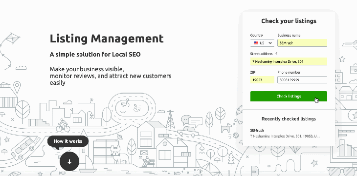 Semrush's listing management tool