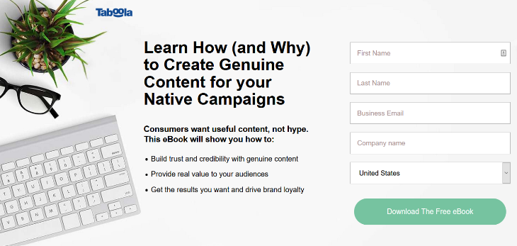 taboola landing page example