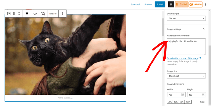 Adding image alt text in WordPress block editor