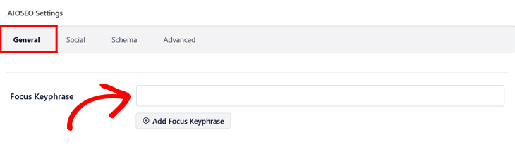 Adding your focus keyphrase in All in One SEO