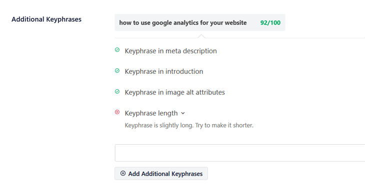 Additional keyphrases SEO analysis in All in One SEO