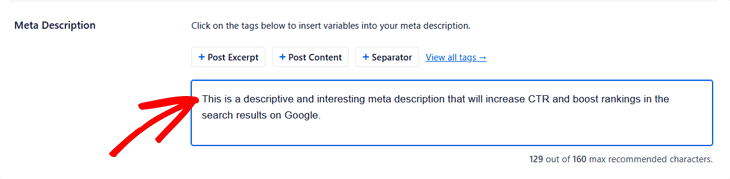 Entering your meta description in All in One SEO
