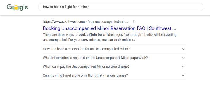 Example of a FAQ rich snippet on Google