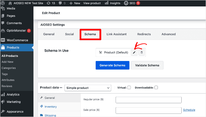 Setting product schema for WooCommerce and Easy Digital Downloads in AIOSEO.