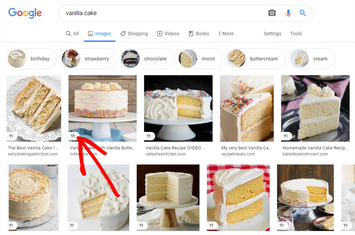 Exemplo de selo de destaque para o Imagens do Google