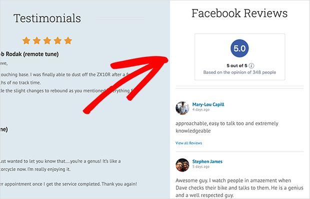 Example of Smash Balloon's facebook reviews sidebar widget