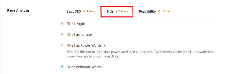 Title analysis in All in One SEO