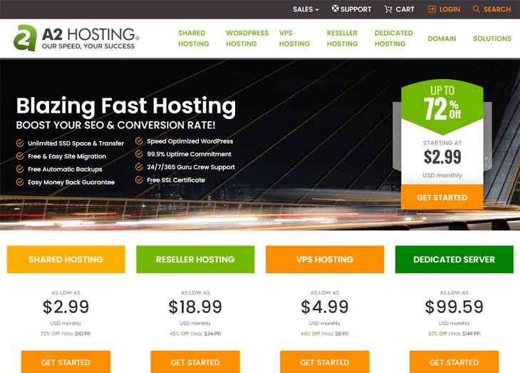 A2 Hosting best WordPress hosting features