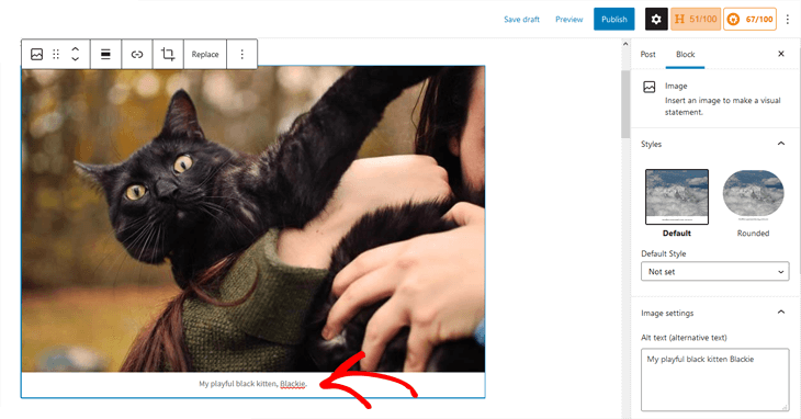 Adding image captions in WordPress block editor