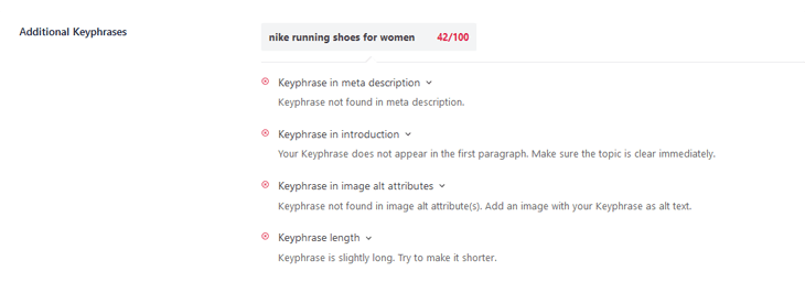 Additional keyphrase SEO analysis in All in One SEO