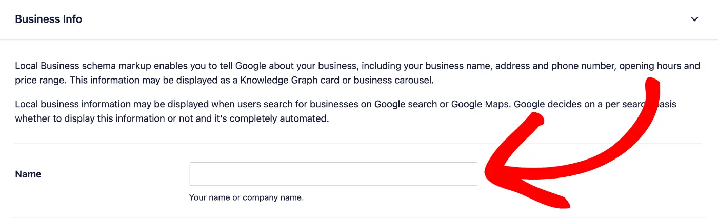 Enter the name of your business in the Name field