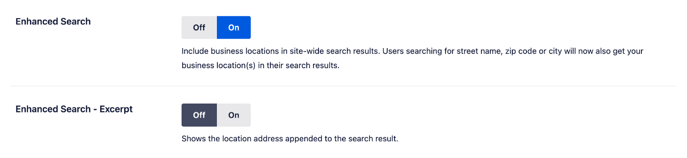 Enhanced Search settings showing the Enhanced Search - Excerpt setting