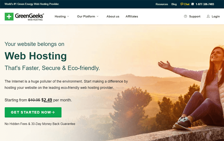 GreenGeeks best wordpress hosting eco-friendly homepage