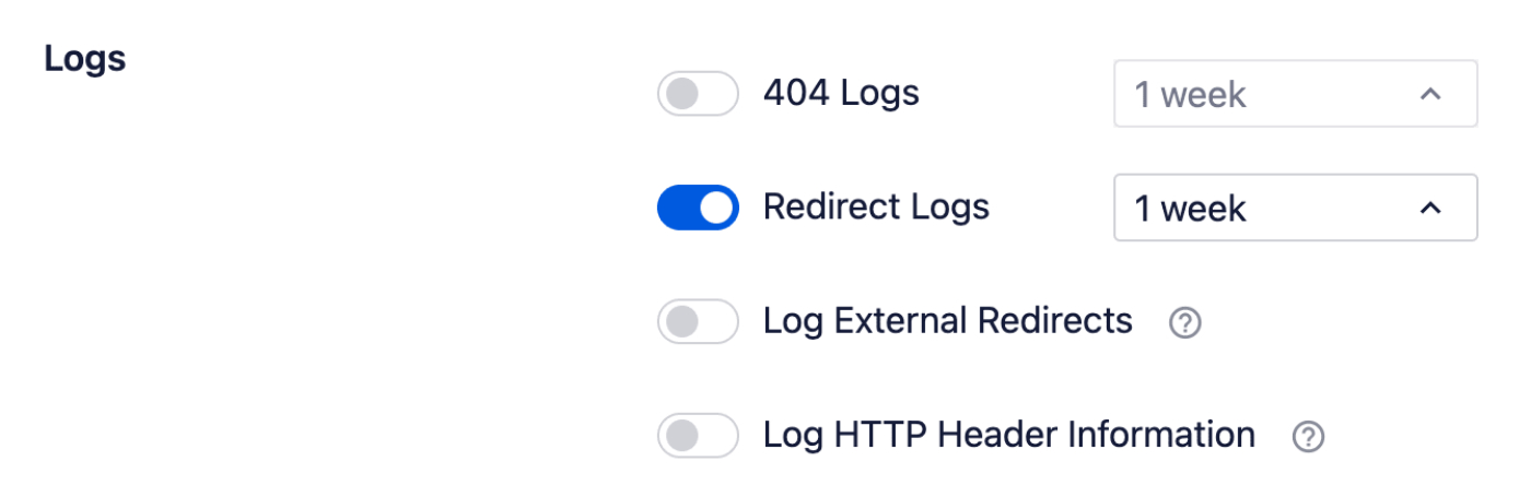 Logs section in the Settings for Redirection Manager