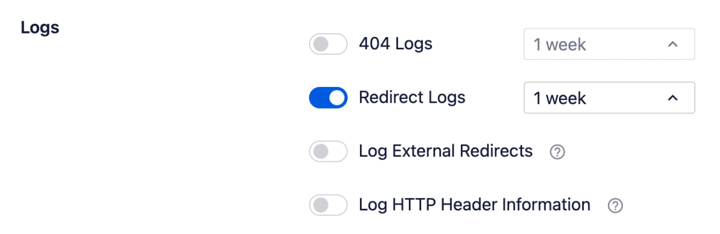 Logs section in the Redirection Manager Settings