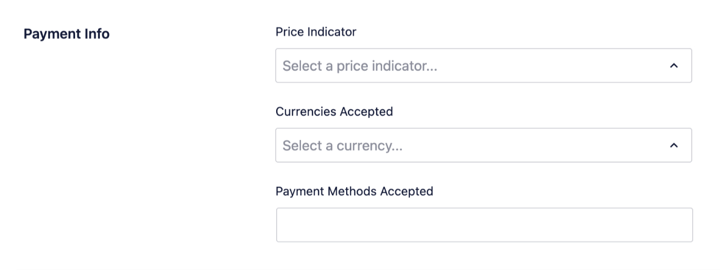 Complete the Payment Info section using the drop downs and field