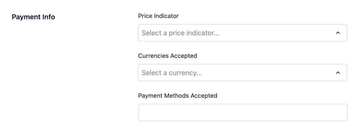 Complete the Payment Info section using the drop downs and field