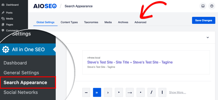 Search appearance and advanced settings in All in One SEO