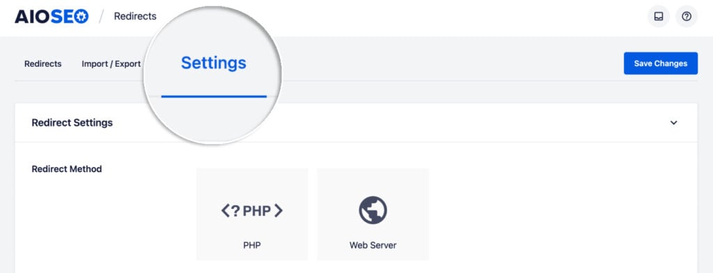 Redirect settings in All in One SEO
