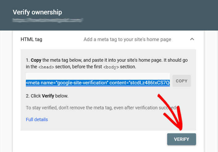 Verifying website ownership in Google Search Console using All in One SEO