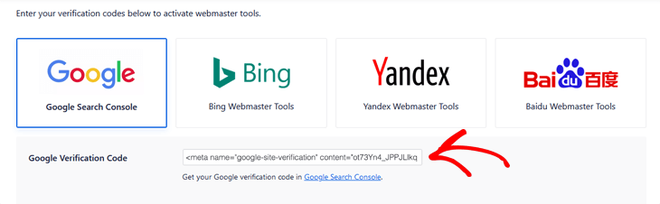 Verifying website in Google Search Console using All in One SEO