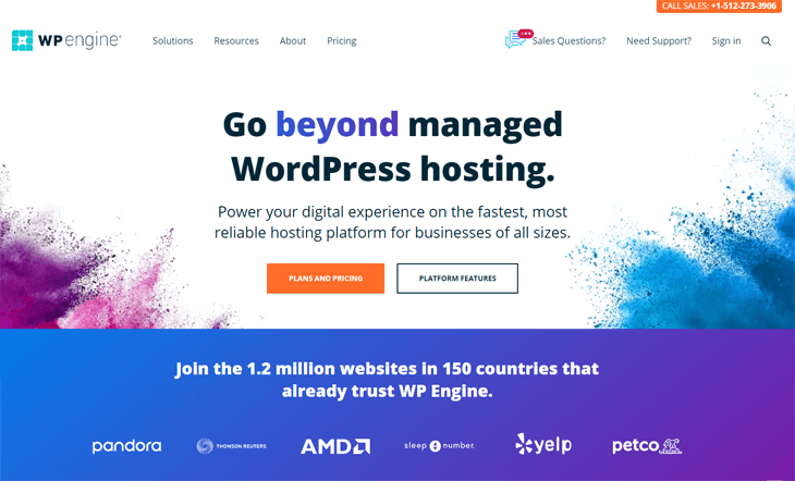 WPEngine best managed WordPress hosting homepage