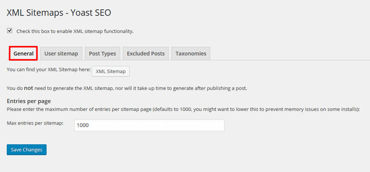 XML sitemaps general settings in Yoast SEO