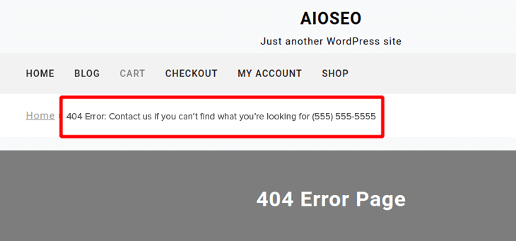 Example of 404 error page in breadcrumb navigation  