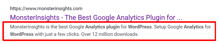 Call to action meta description for the best analytics plugin for WordPress MonsterInsights
