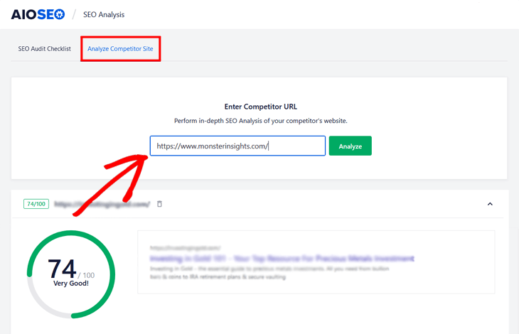 Analyzing your competitor's site in All in One SEO