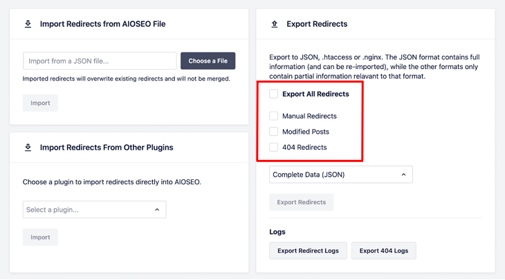 Exporting redirects in All in One SEO