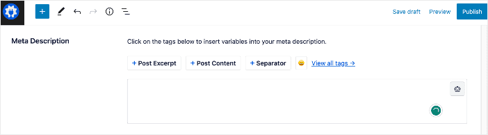 Click the robot button to generate meta descriptions.