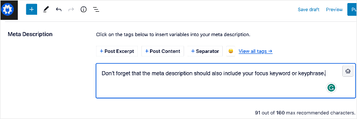 Type in your meta description in the provided field.