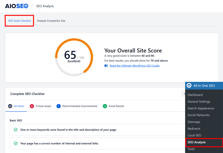 SEO Audit Checklist in All in One SEO