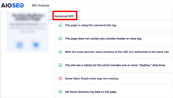 Checking your competitor's advanced SEO in All in One SEO