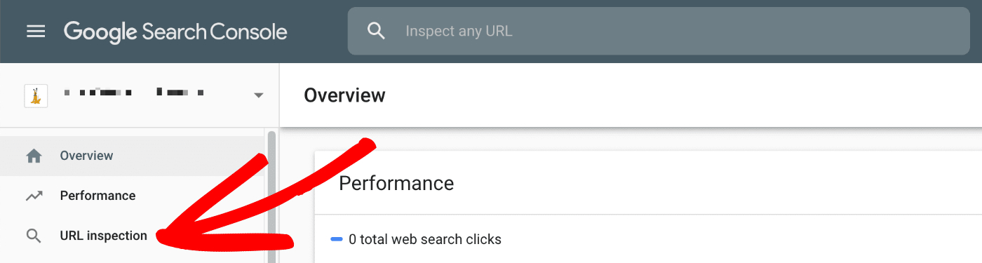 URL inspection menu item in Google Search Console
