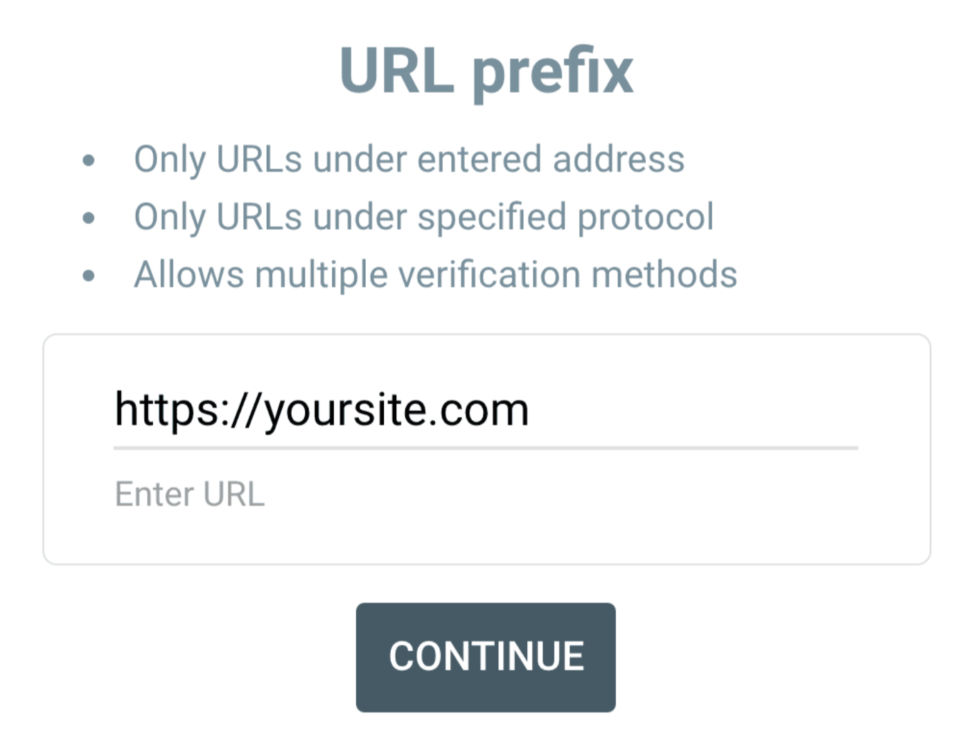 Enter your full website URL in the URL prefix box in Google Search Console