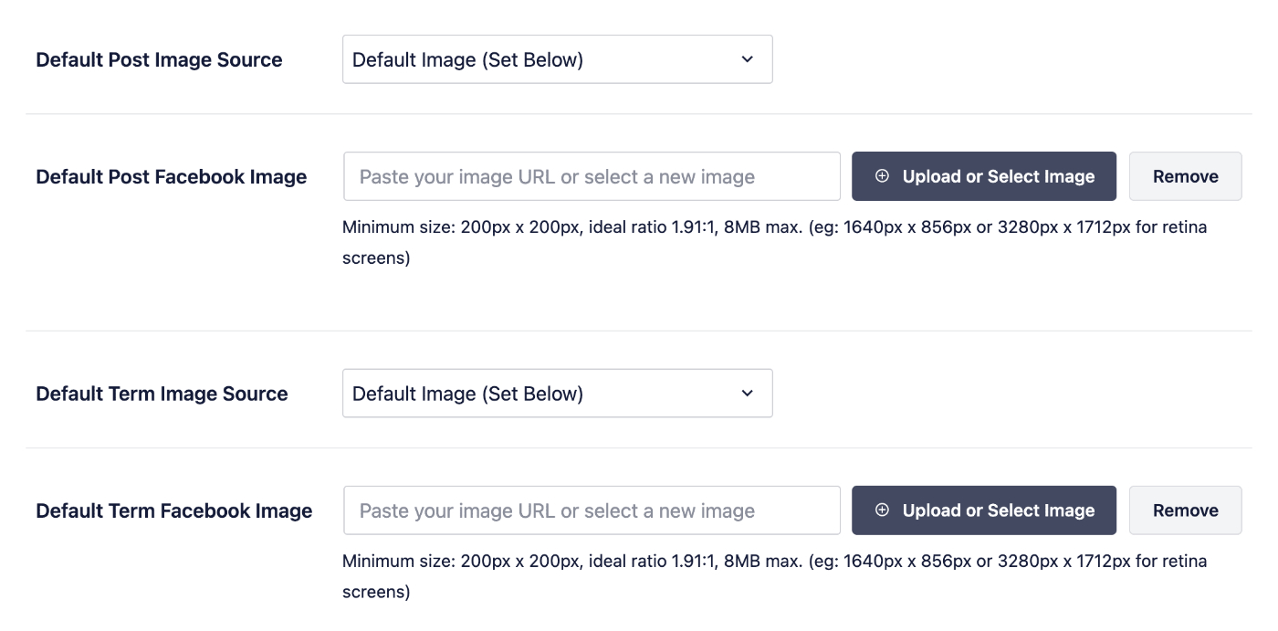 Default Image Settings in the Facebook settings