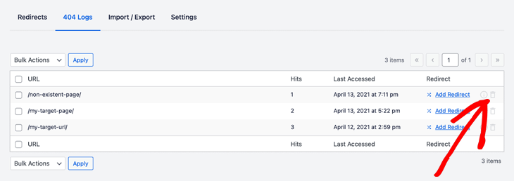 Deleting 404 logs in All in One SEO