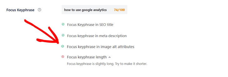Checking your focus keyphrase in the image alt text using All in One SEO