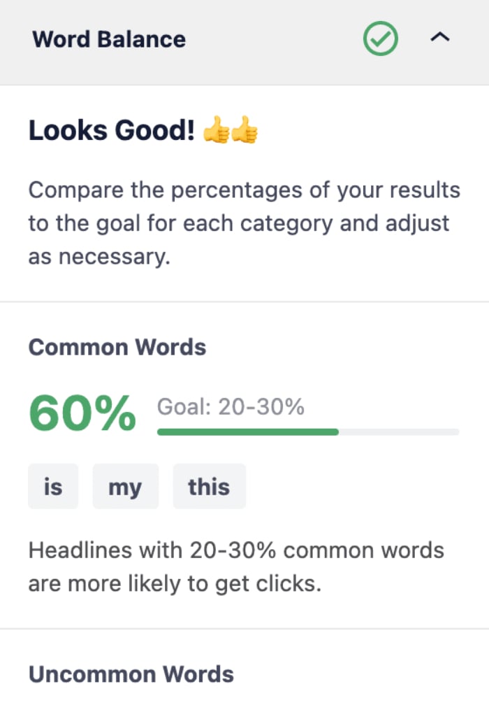 Word Balance section in the Headline Analyzer