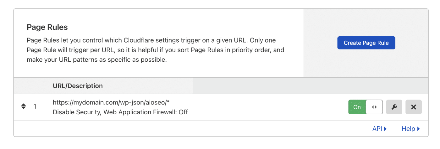 Page rule for All in One SEO in Cloudflare