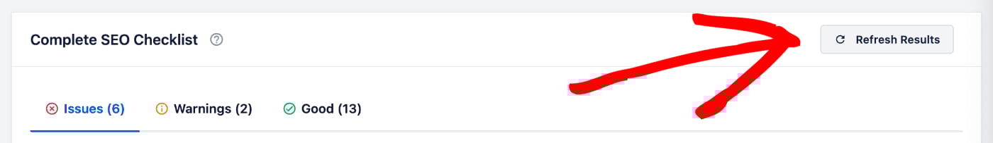 Refresh Results button on SEO Analysis screen