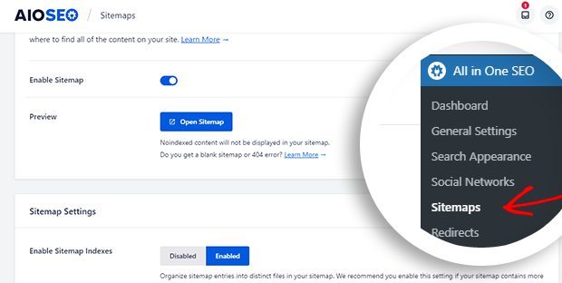 AIOSEO Sitemaps Setting