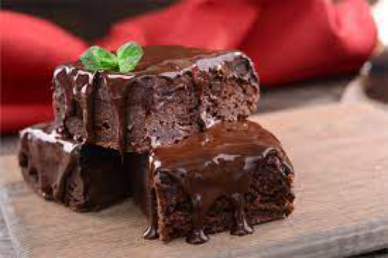 Delicious chocolate brownies with extra glazing