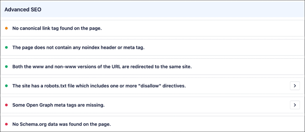 Advanced SEO analysis in Site Audit 